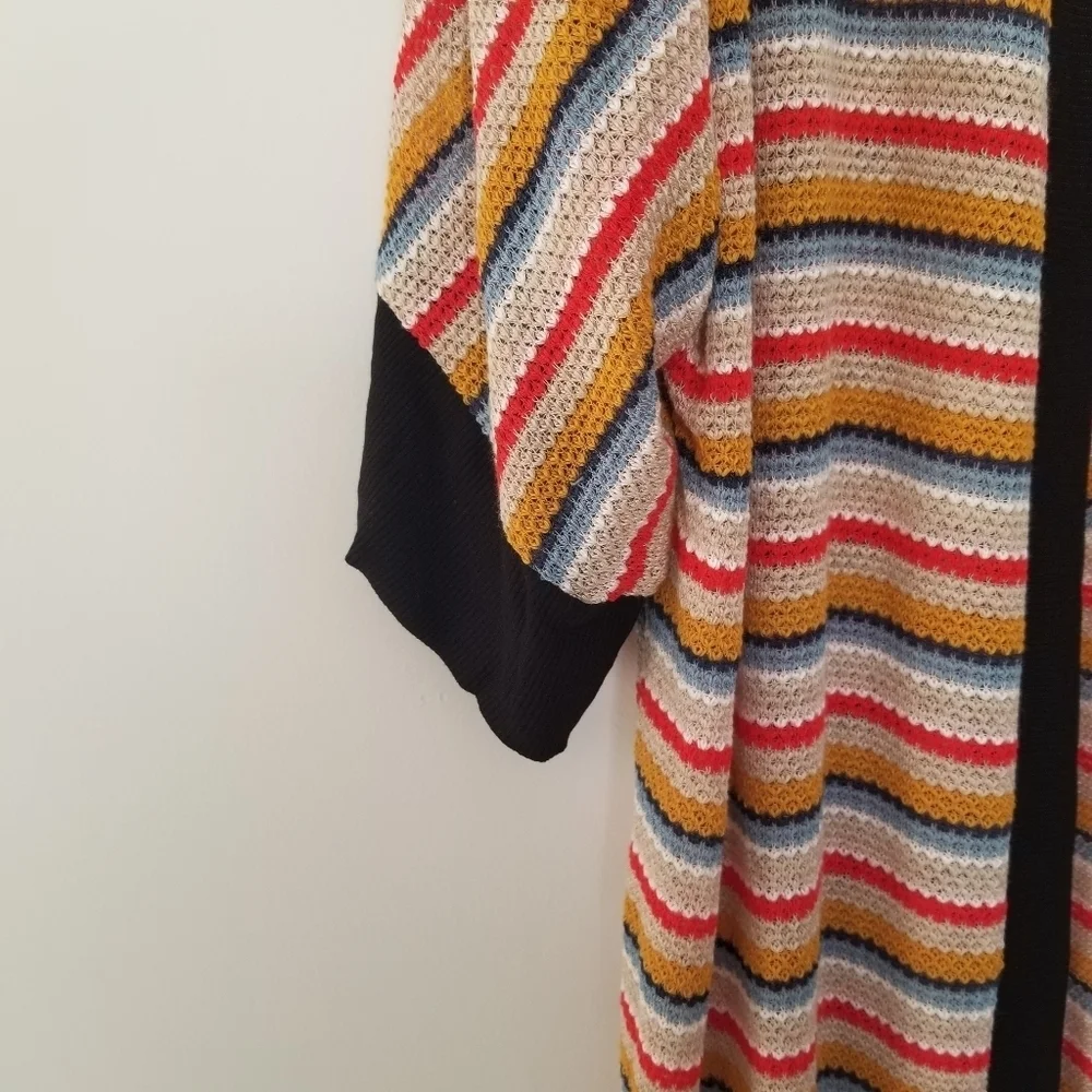 Long line Tunic Cardigan Neutrals with BlackTrim - Picture 3 of 5